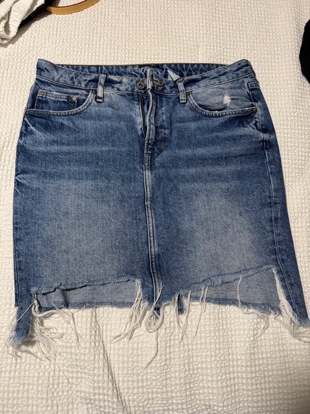 Distressed Blue Denim Mini Skirt